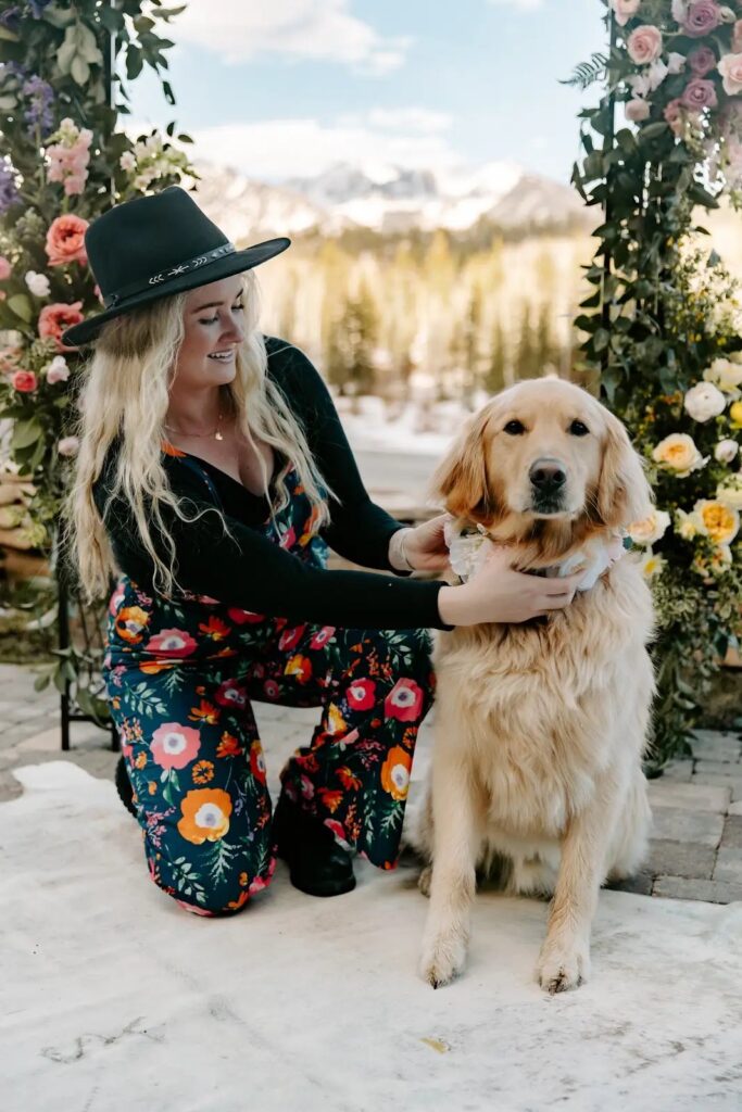 Spring styled shoot with a dog in wedding florals